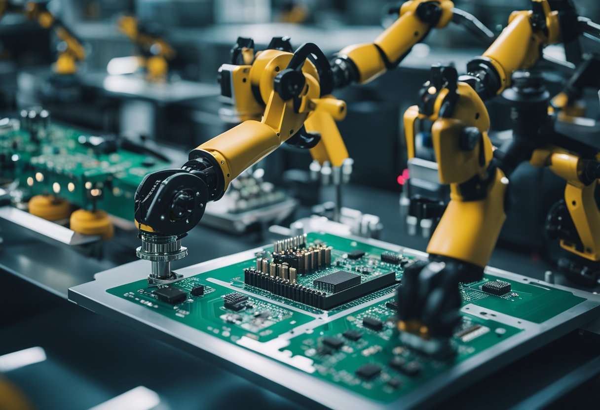 Circuit boards being assembled by robotic arms in a Shenzhen factory