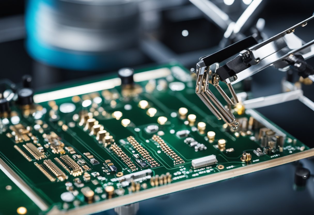 A PCB assembly frame holds circuit boards and components in place for soldering