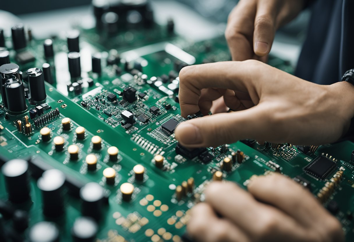 A technician carefully places electronic components onto a circuit board at a PCB assembly facility in Seattle
