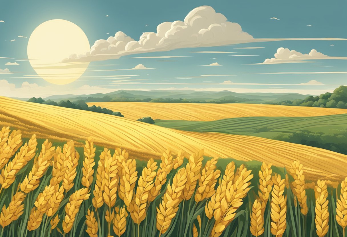 A field of golden barley sways in the breeze, symbolizing its historical importance in nutrition and healing. The sun shines down, highlighting its therapeutic uses throughout history