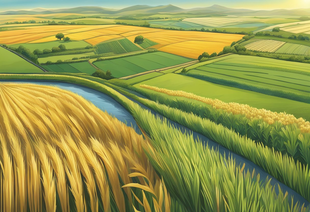 Barley fields stretching across a vast landscape, from ancient cultivation to modern farming techniques, showcasing its historical significance in nutrition and healing