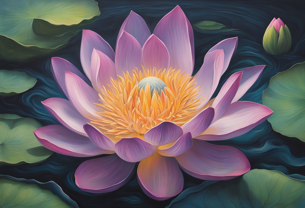 A vibrant lotus flower emerges from the depths of murky water, symbolizing the triumphant spirit of a cancer thriver