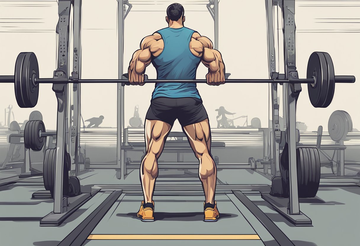 A person is performing lower back exercises: deadlifts, bridges, supermans, planks, and bird dogs. The atmosphere is focused and determined, with a sense of strength and resilience