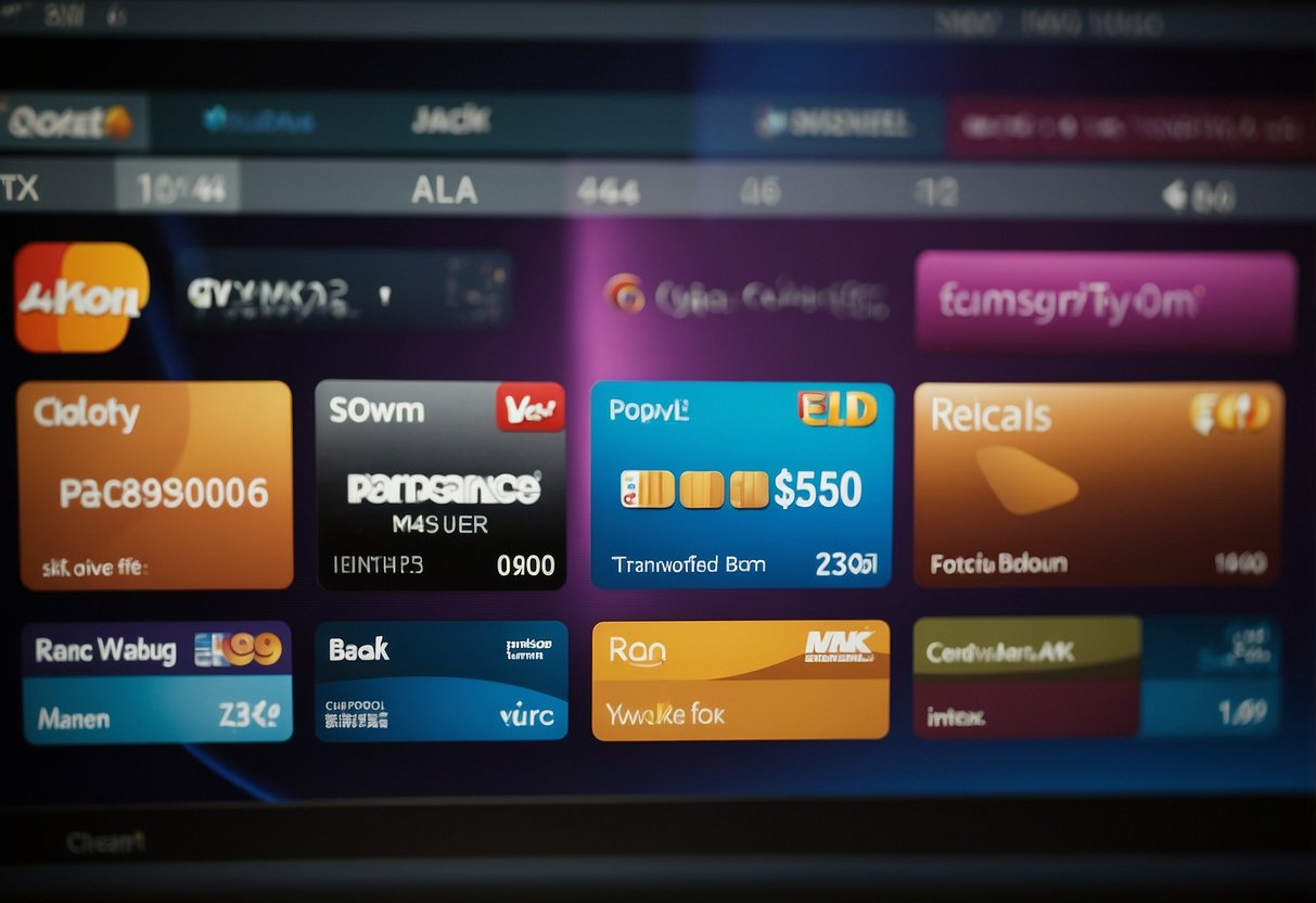 A computer screen displaying various payment methods for online sales. Icons for credit cards, digital wallets, and bank transfers are shown