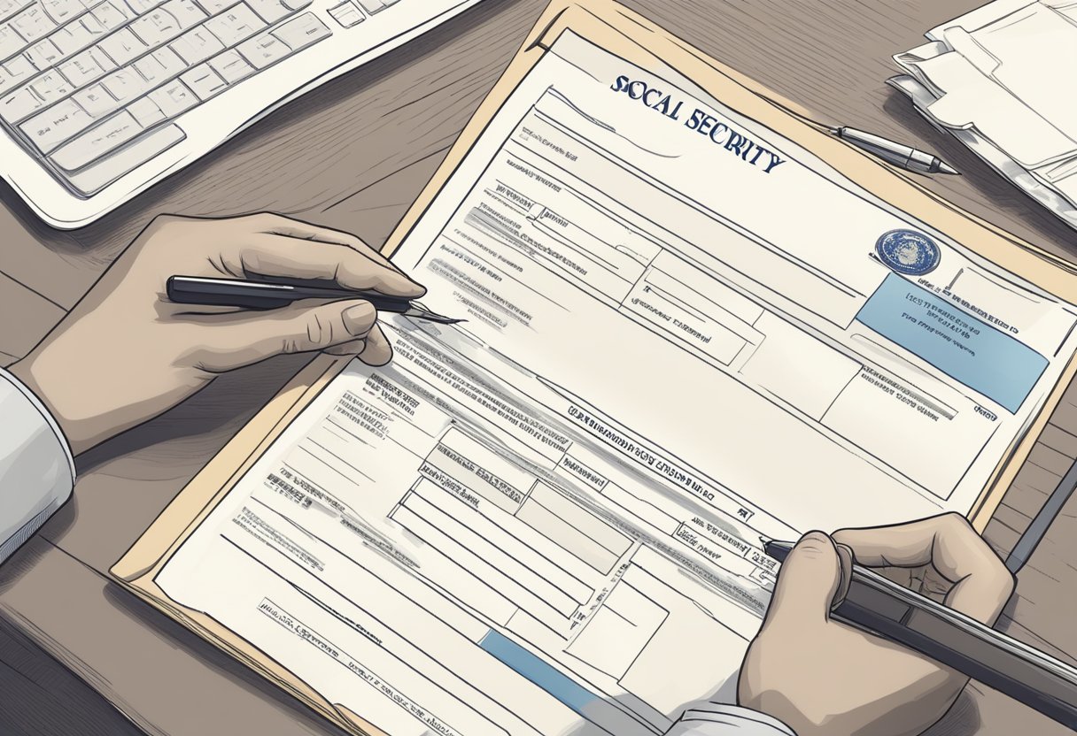A person fills out a form with personal information to obtain a Social Security Card