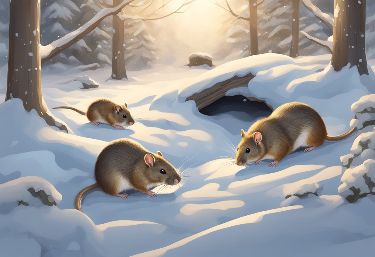 Rodents burrow under snow, forage for food, and huddle for warmth in winter