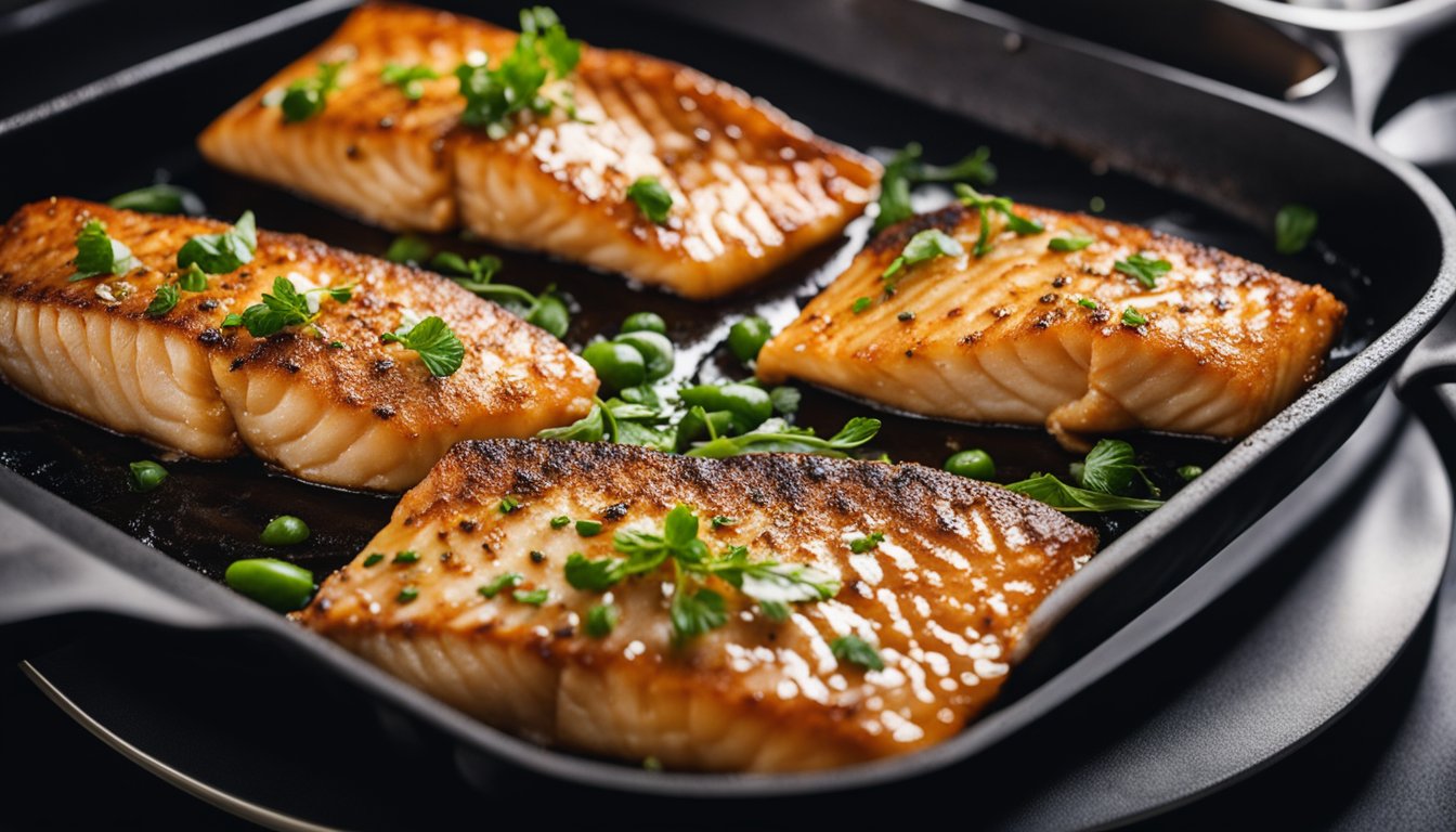 A fish fillet sizzling in a hot oiled pan, being carefully flipped with a spatula until golden brown and crispy on both sides