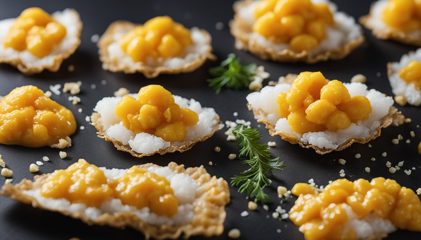 Fish skin being coated in salted egg yolk mixture, then deep-fried until crispy