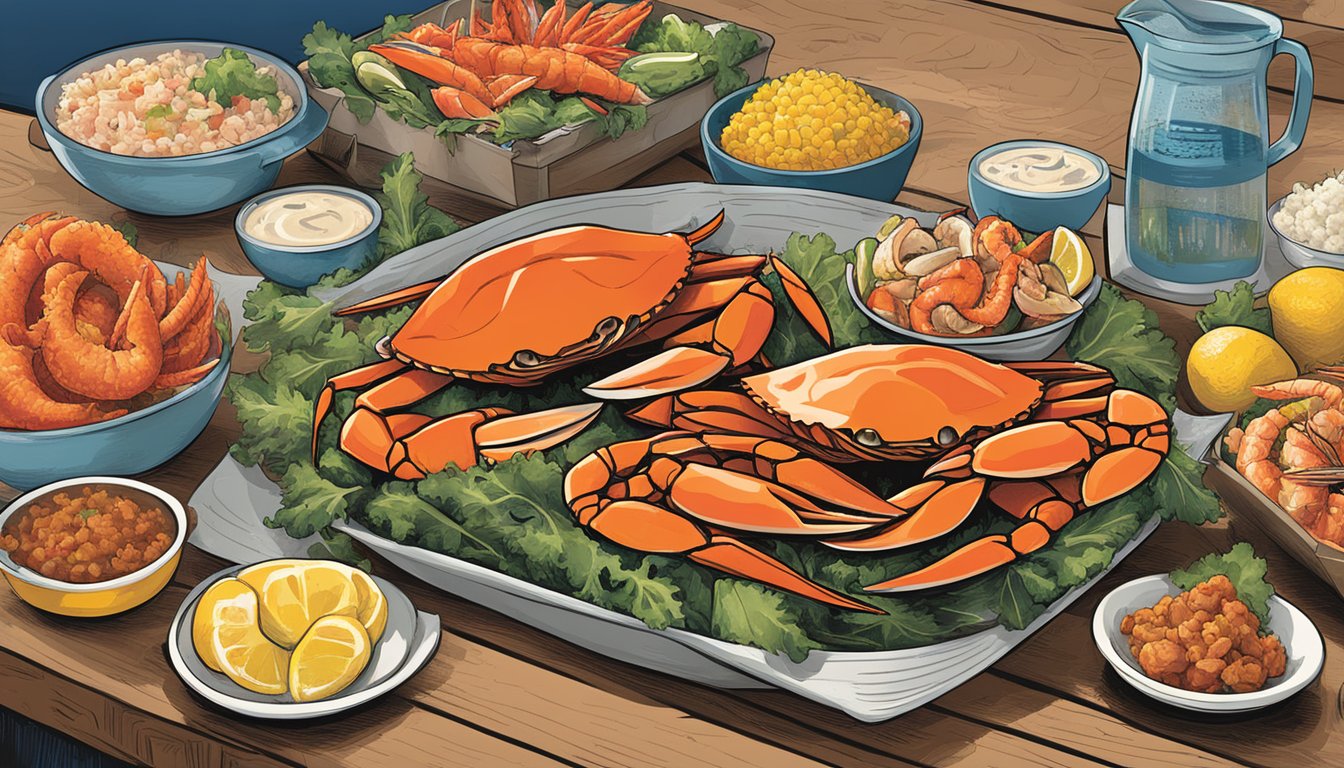 The menu at Joe's Crab Shack features colorful seafood dishes and bold typography