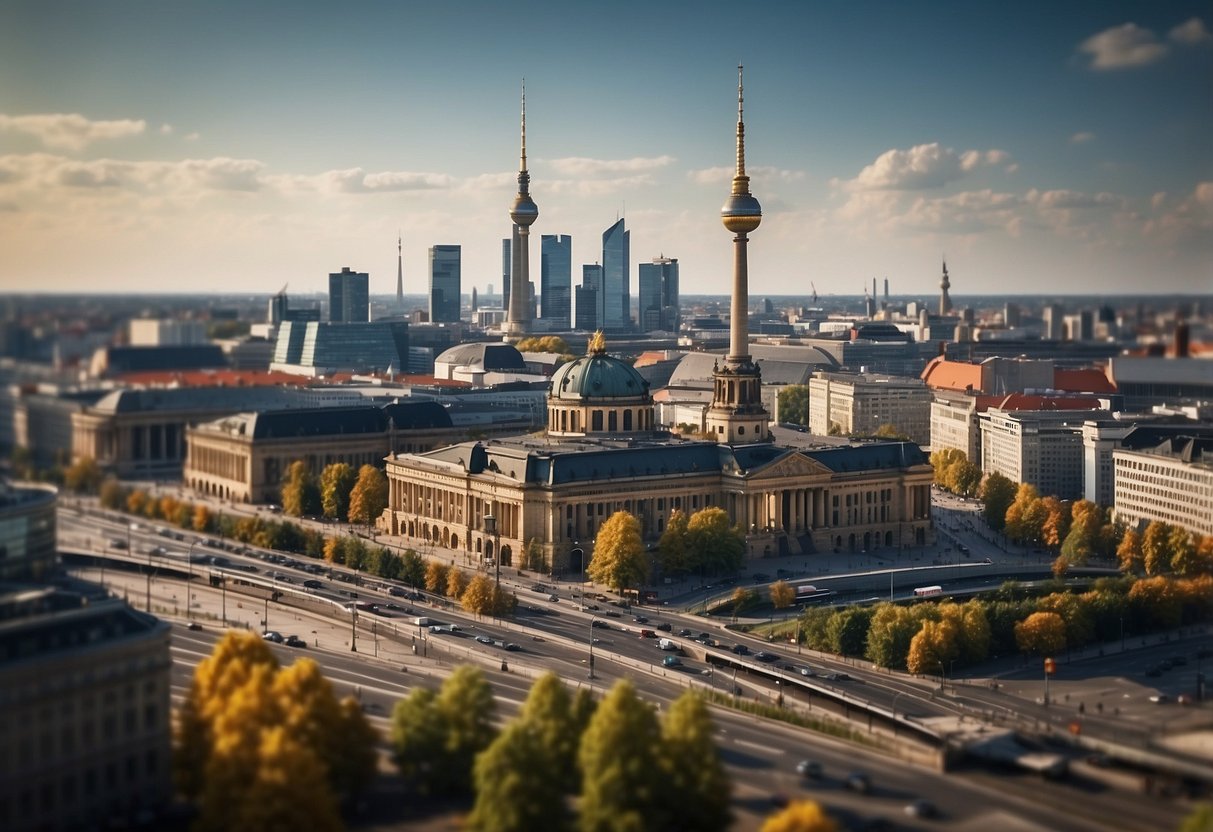 The Berlin skyline is dotted with art, memorials, and exhibition spaces, creating a dynamic and culturally rich landscape for an illustrator to recreate