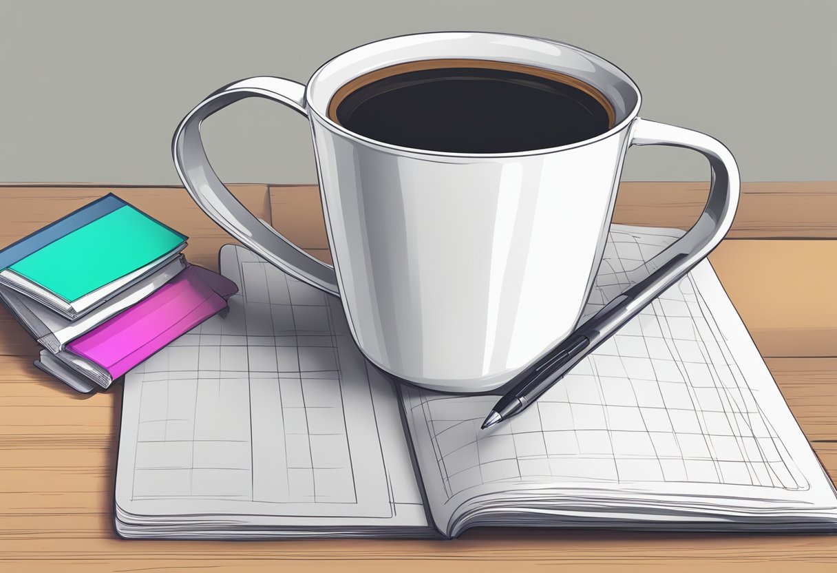 An anti-fall mug with practical features, suitable as a corporate gift, sits on a desk next to a laptop and a stack of papers