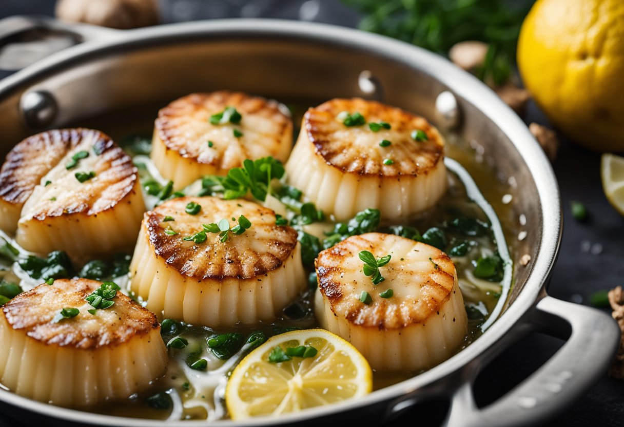Sizzling scallops in a bubbling lemon garlic butter sauce
