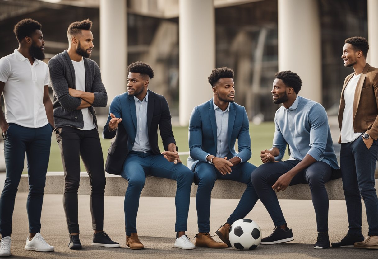 A diverse group of people engage in a heated debate over the impact of soccer on society. Some point to its ability to unite communities, while others criticize its perpetuation of inequality. Examples include the World Cup's economic impact and player activism
