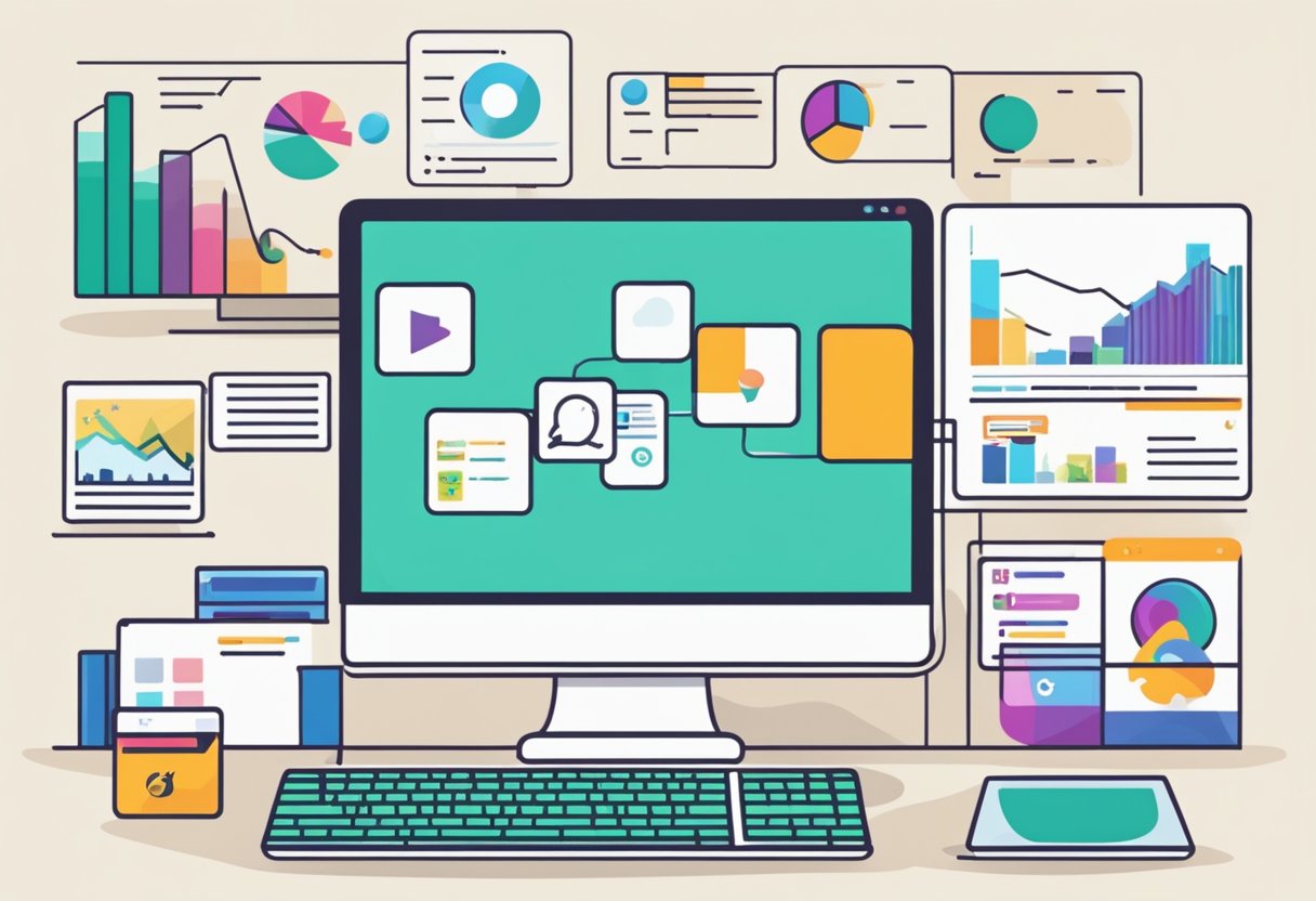 A computer screen displaying various educational and e-learning platforms, with a graph showing a six-figure income potential