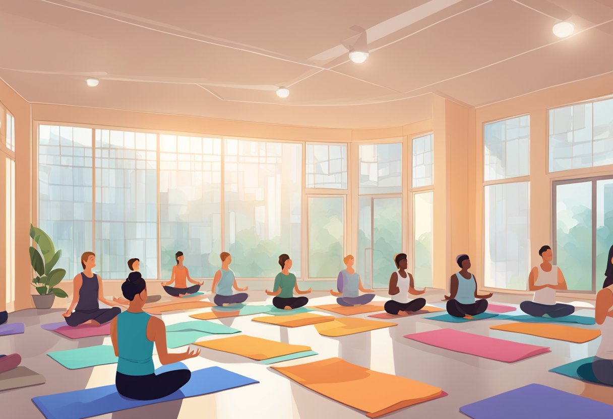 A person doing yoga in a heated room, surrounded by others