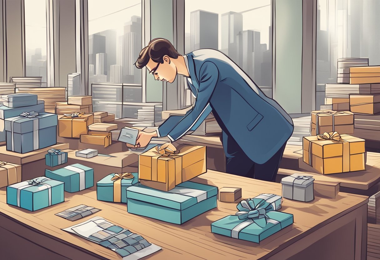 A person handpicking corporate gifts from a variety of options, considering the preferences and interests of their clients
