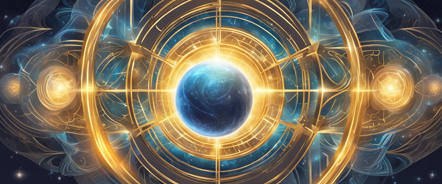 A bright, glowing orb of light emanates from a focused mind, surrounded by swirling energy and symbols representing intention and visualization