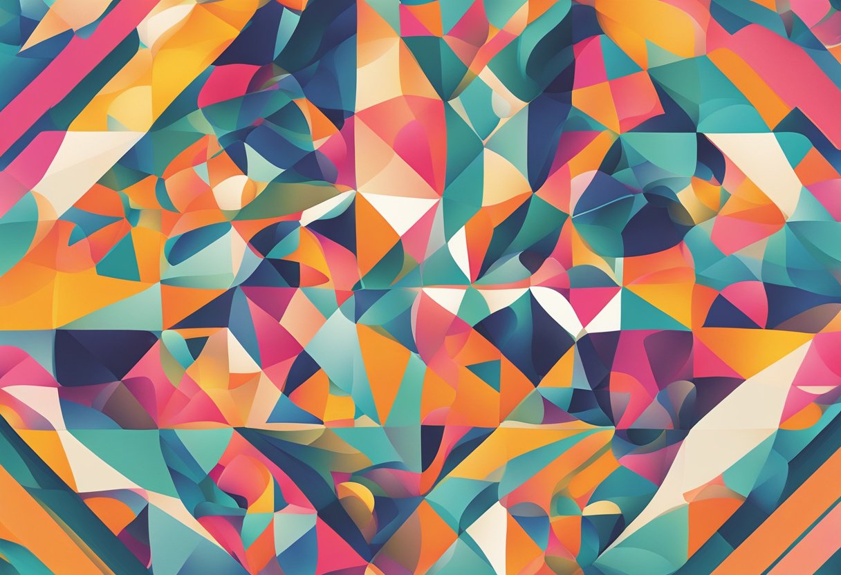 A customized mouse pad featuring a vibrant, abstract design with bold colors and geometric shapes