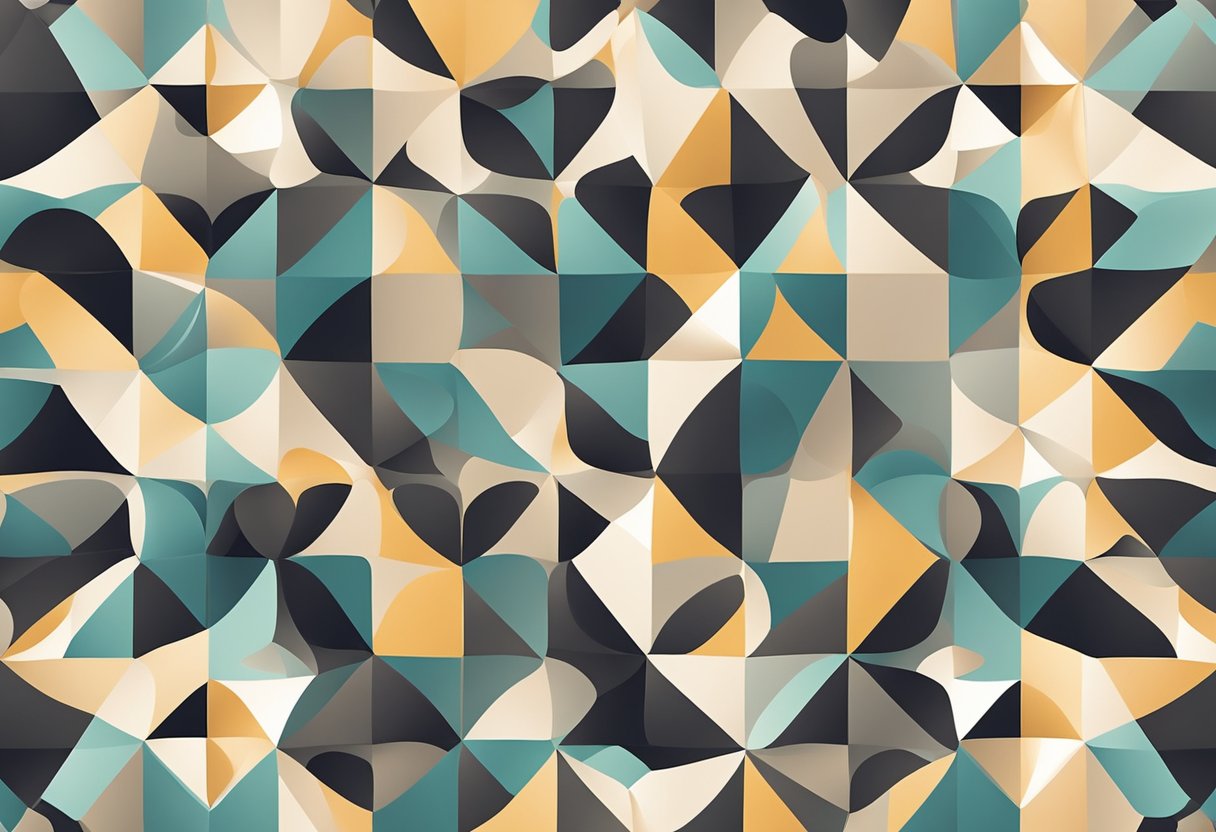 A desk mat lies flat on a wooden desk, its smooth surface adorned with a geometric pattern in muted colors. The corners are slightly curled from use, and a pen rests on top, ready for action