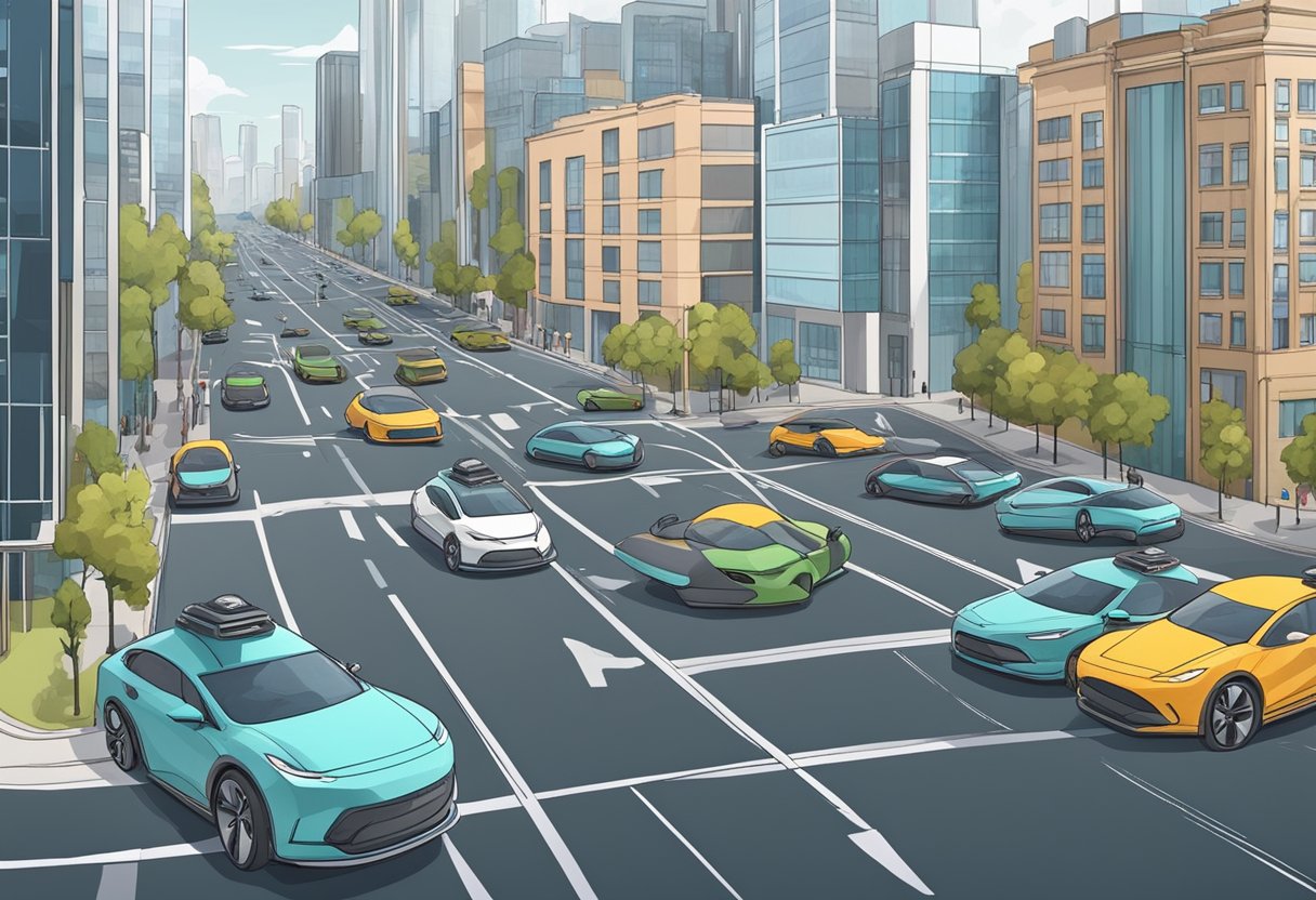 Self-driving cars navigate city streets, reducing traffic and emissions. They park themselves, freeing up space. Businesses thrive as delivery costs drop