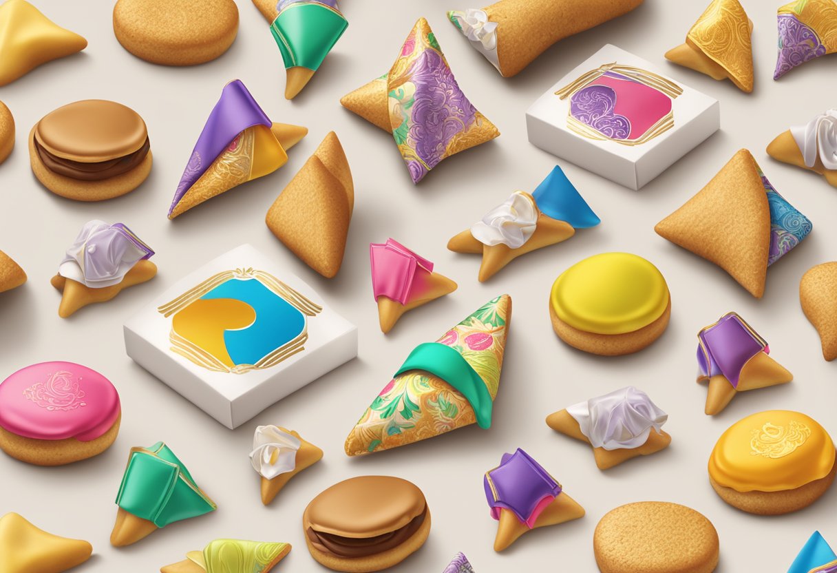 A table filled with personalized fortune cookies and branded corporate gifts