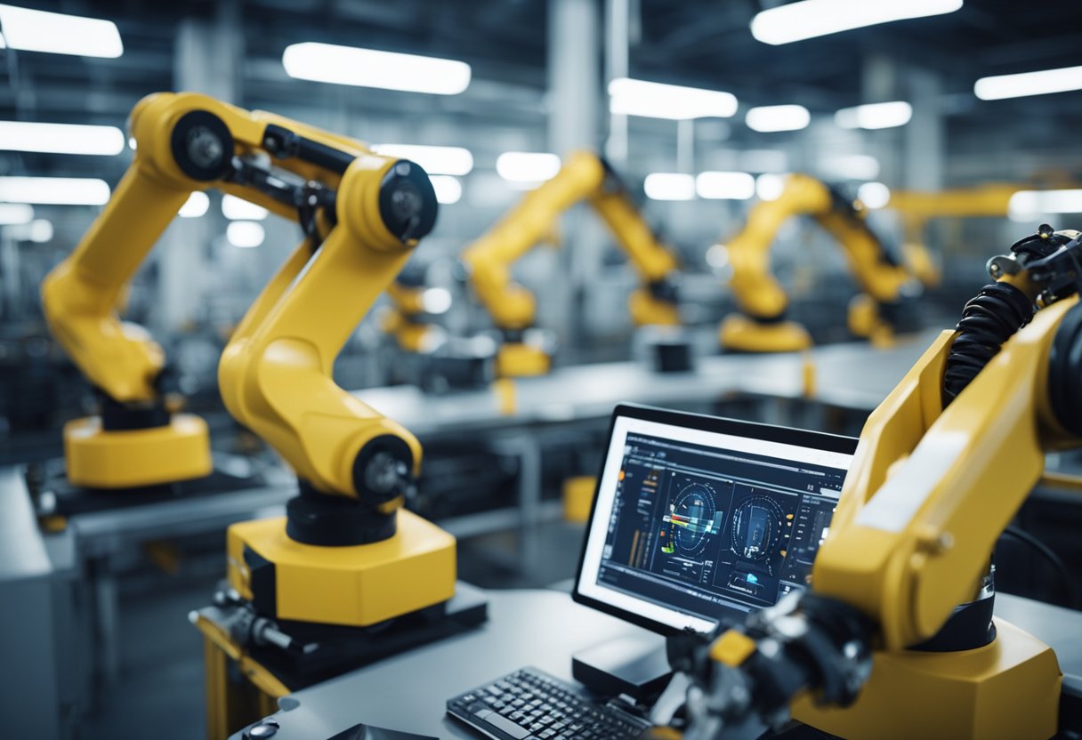 Robots assemble car parts on a factory line with precision and speed. They use sensors and programming to perform tasks autonomously