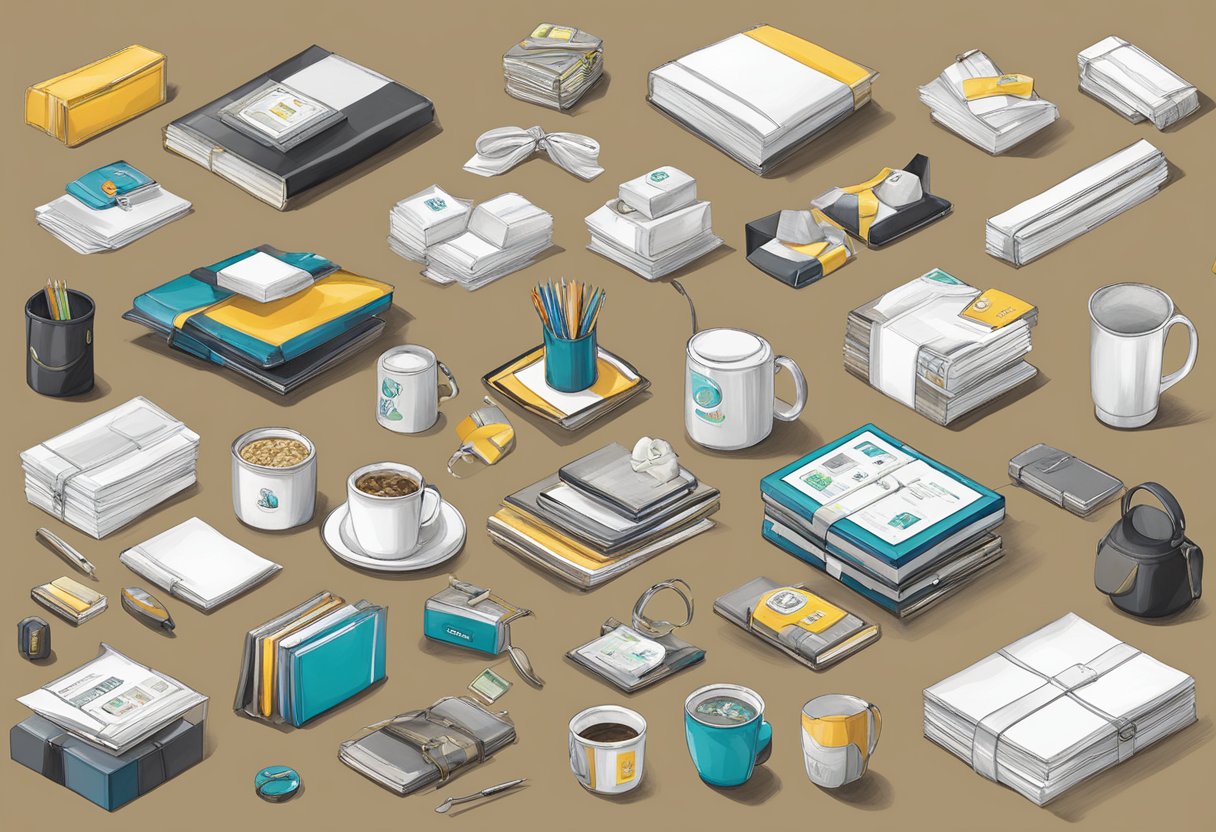 A table filled with branded corporate gifts from Kian Chun