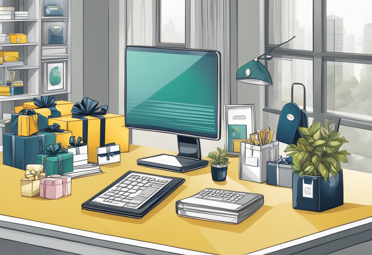A table displaying various popular corporate gift categories and personalized gift ideas, including branded merchandise and luxury items