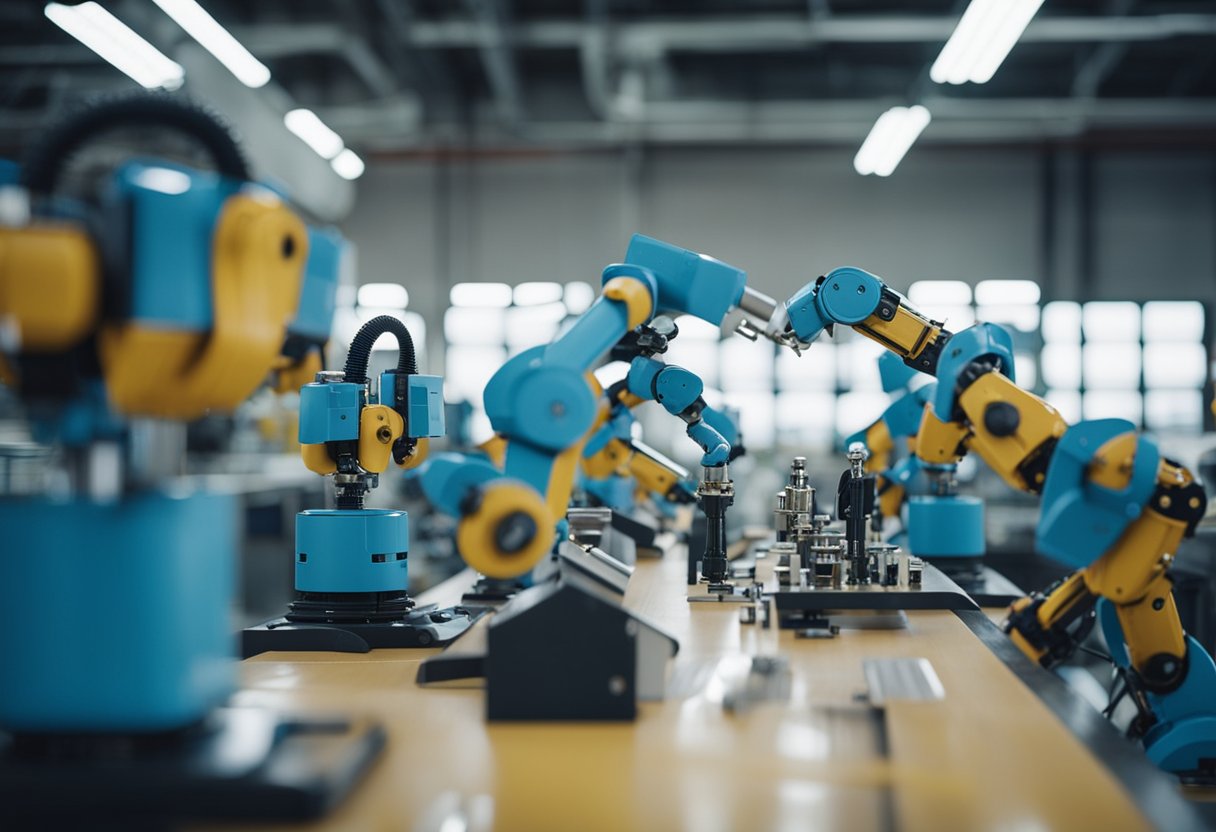 Robots replacing workers in a factory setting, causing unemployment and economic impact