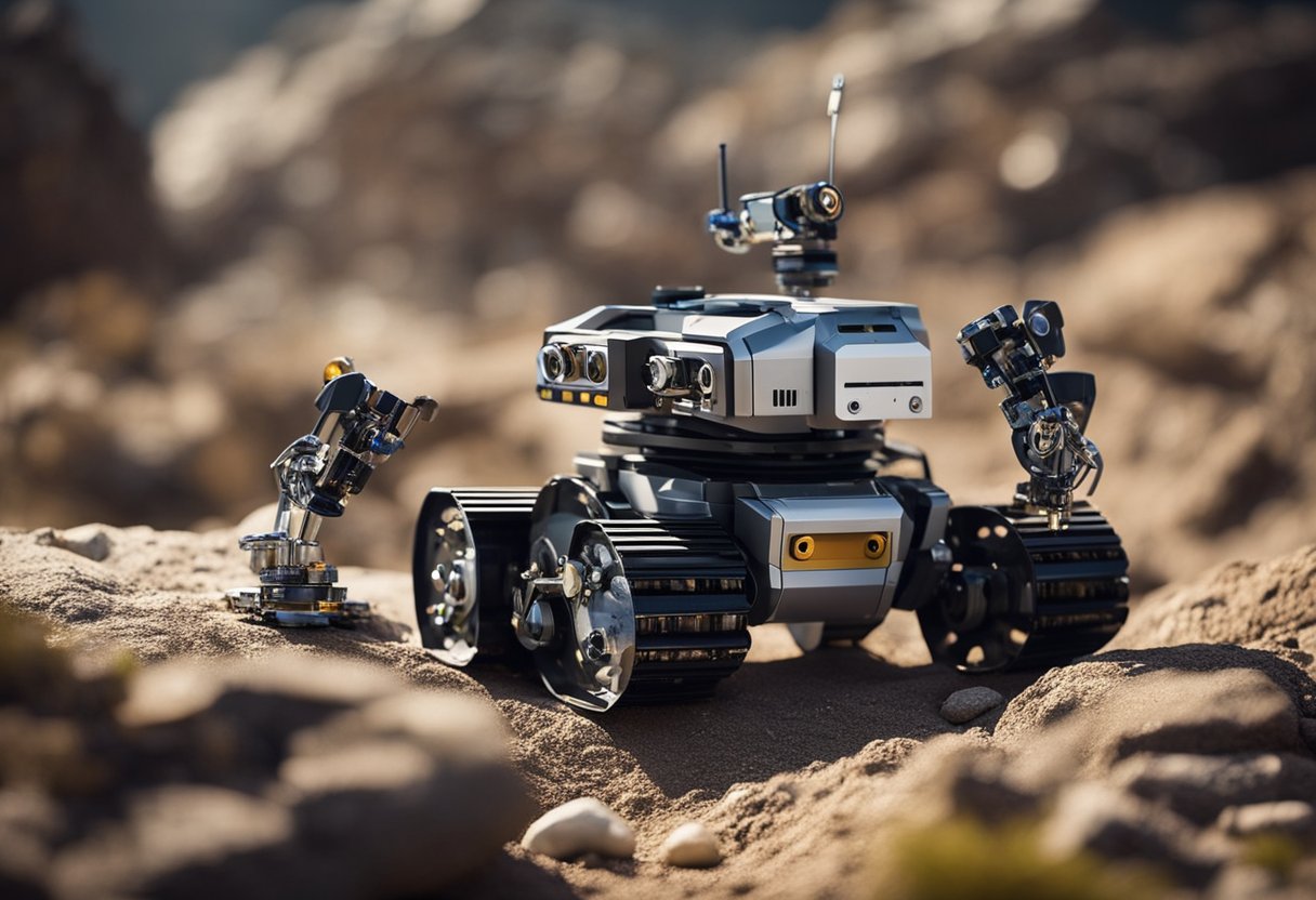 Robots navigate rocky terrain, collecting samples and sending data back to Earth. They repair equipment and conduct experiments, advancing our understanding of the cosmos