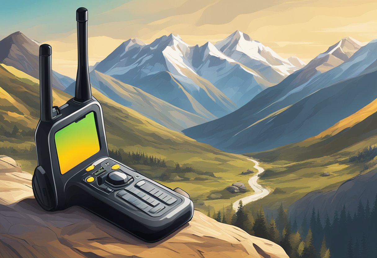 Satellite phone with signal issues in remote mountainous terrain. Limited battery life and obstructed line of sight