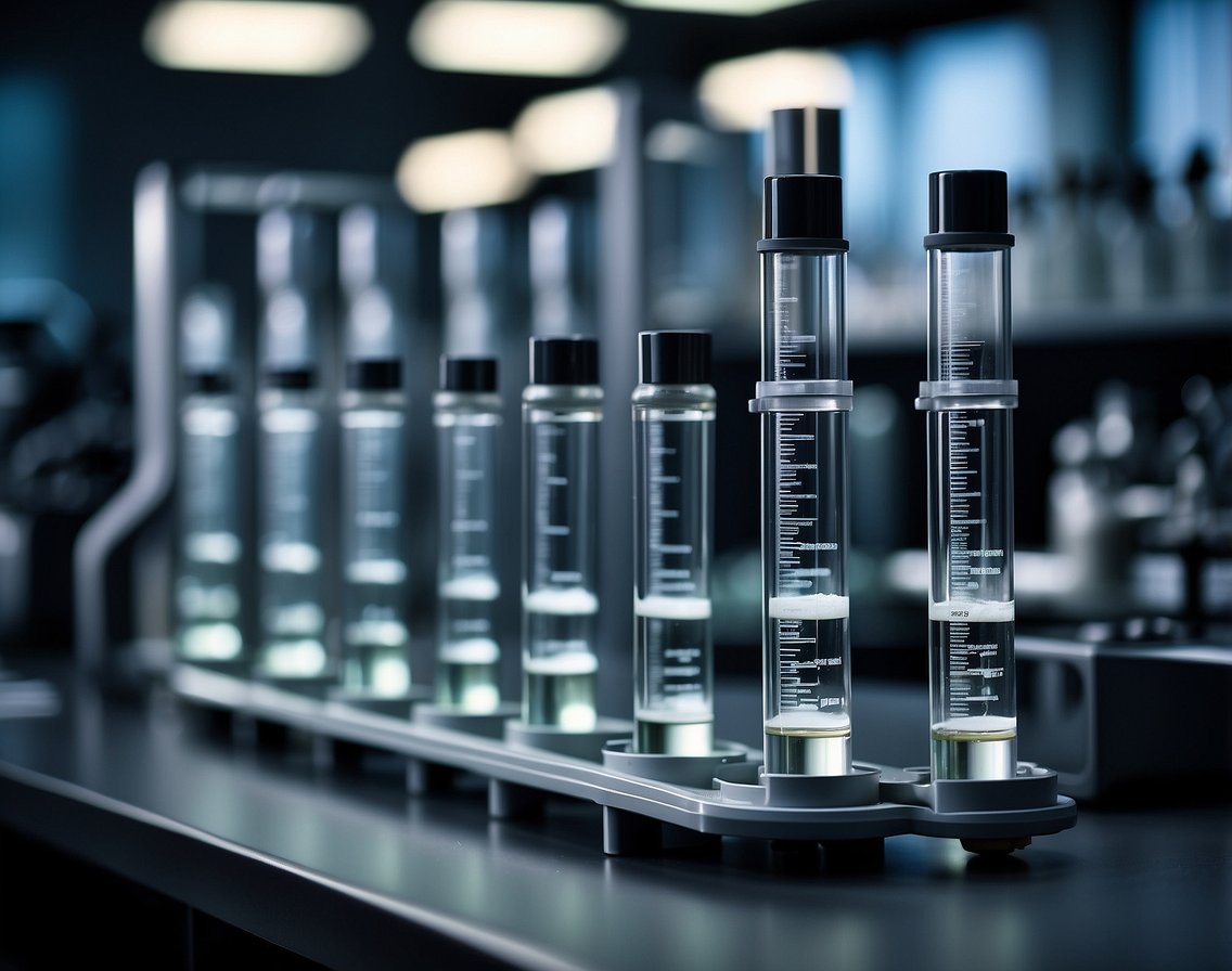 A laboratory setting with test tubes and scientific equipment, showcasing the process of formulating deodorant bases