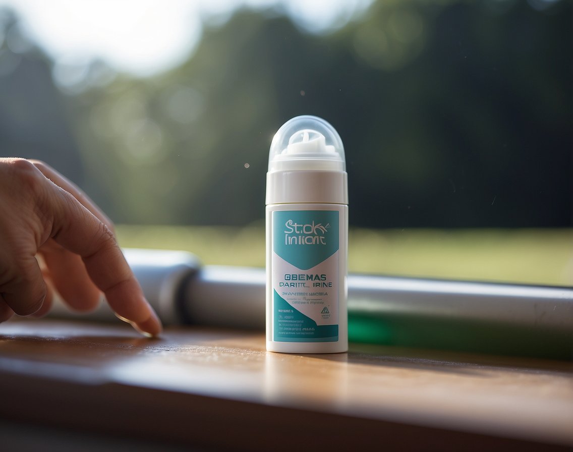 A stick of deodorant being applied to a clean, dry surface, with a protective barrier forming to prevent odor and sweat