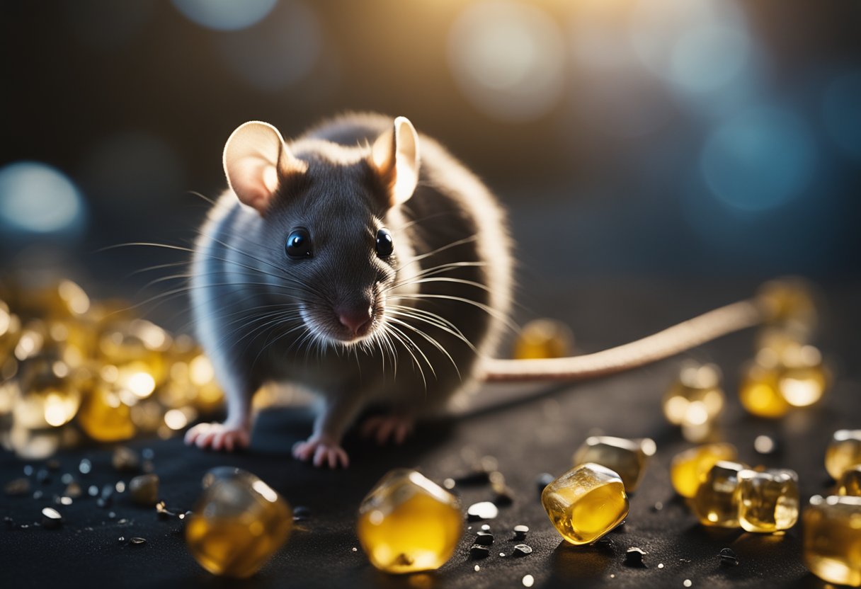 A mouse lying near spilled poison