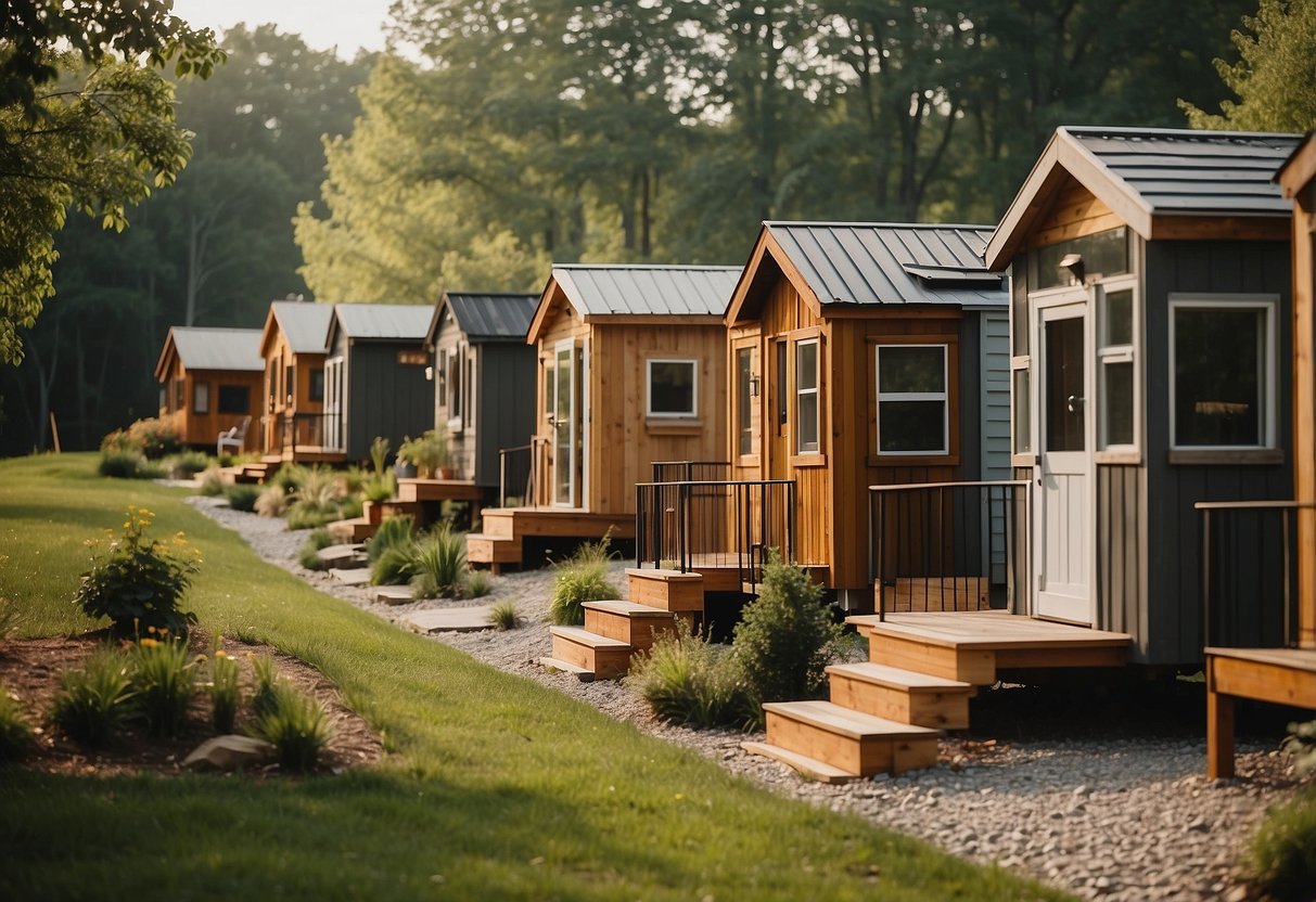 A cluster of tiny homes nestled in a tranquil Ohio setting, with communal spaces and pathways connecting the compact, sustainable dwellings