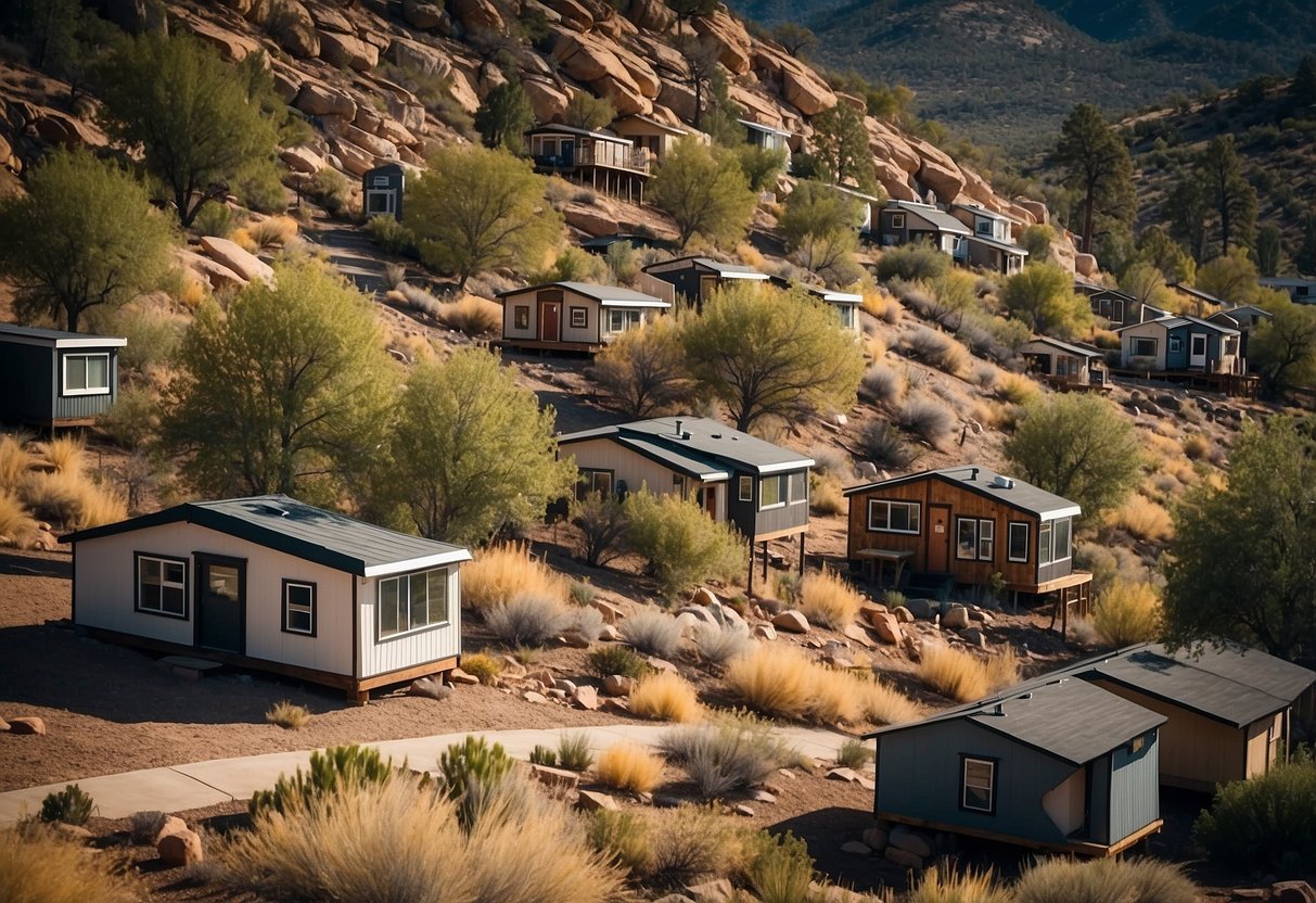 A cluster of tiny homes nestled among the scenic landscapes of Prescott, Arizona, with community spaces and amenities for residents to enjoy