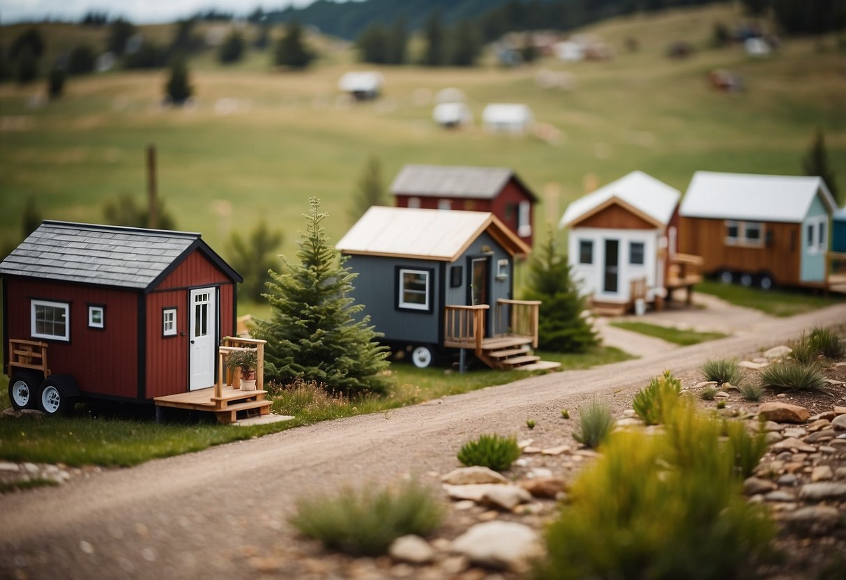 A group of tiny homes nestled in the serene landscape of South Dakota, with community spaces and pathways connecting the homes
