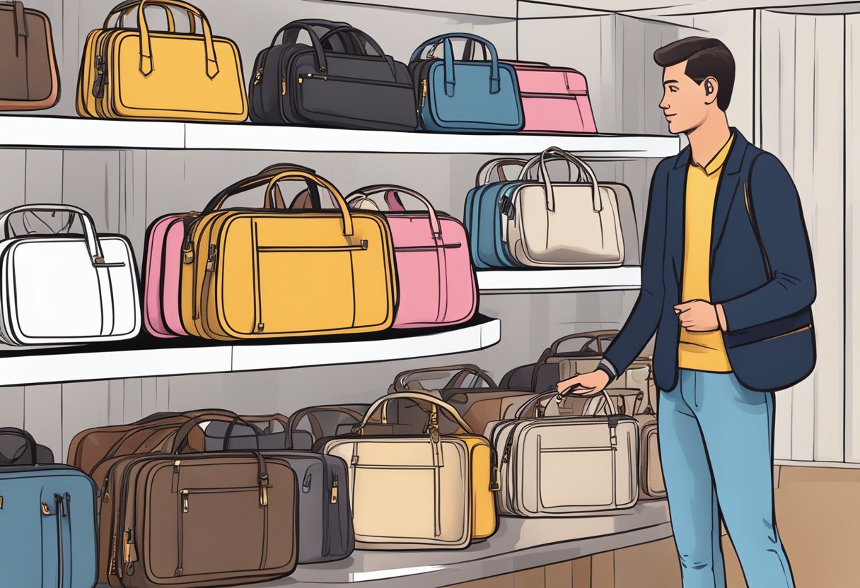 A customer selecting and purchasing bespoke laptop bags at a boutique store