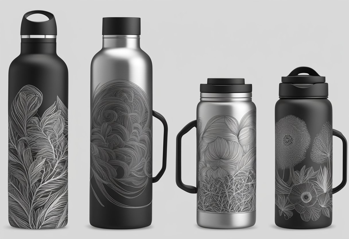 A sleek, stainless steel water bottle with a matte black finish and a minimalist design, featuring a screw-on lid and a built-in handle for easy carrying