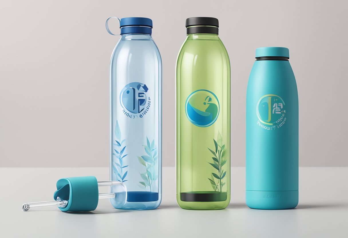 A clear, reusable water bottle with a screw-on lid and a straw, featuring the "Frequently Asked Questions" logo and a sleek, modern design
