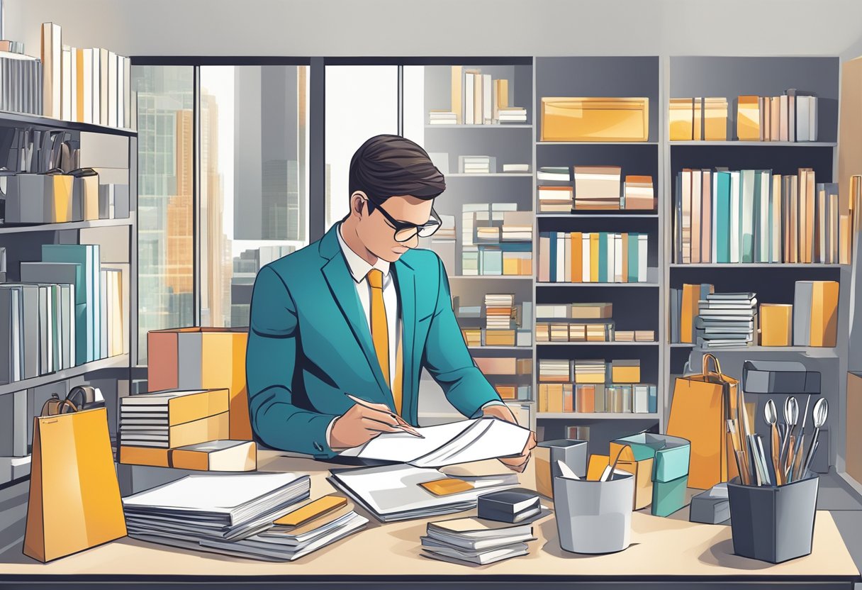 A person carefully choosing from a selection of high-quality business corporate gifts for a premium client