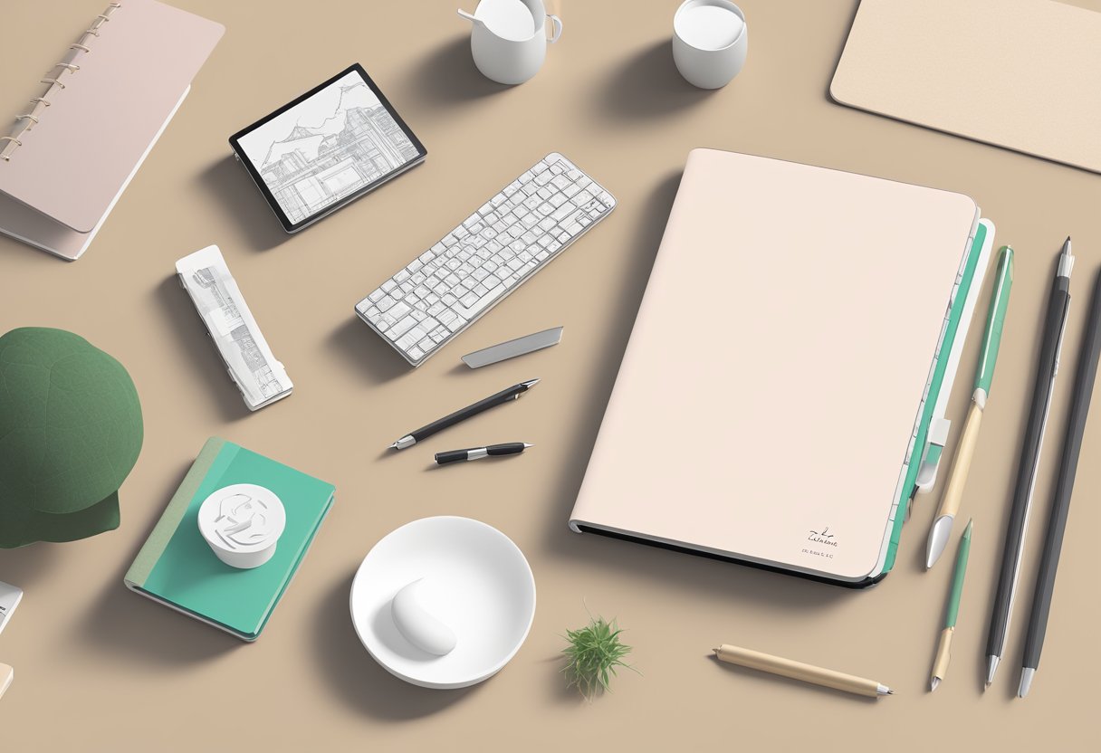A handcrafted a5 custom notebook with various design options and customisation features displayed on a clean, minimalist desk