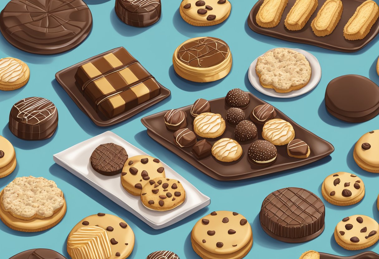 A table displays assorted cookies and chocolates, ready for corporate gifting