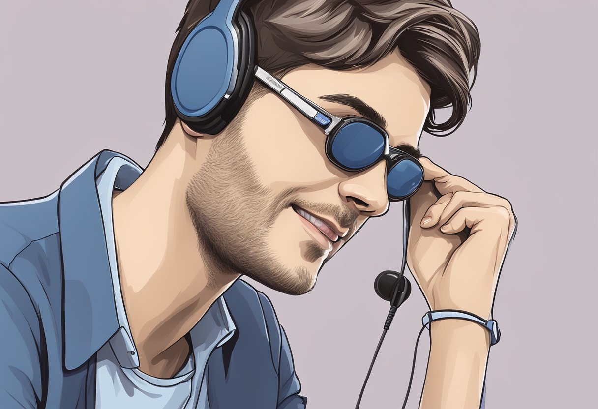 A person receives a branded bluetooth headset as a corporate gift