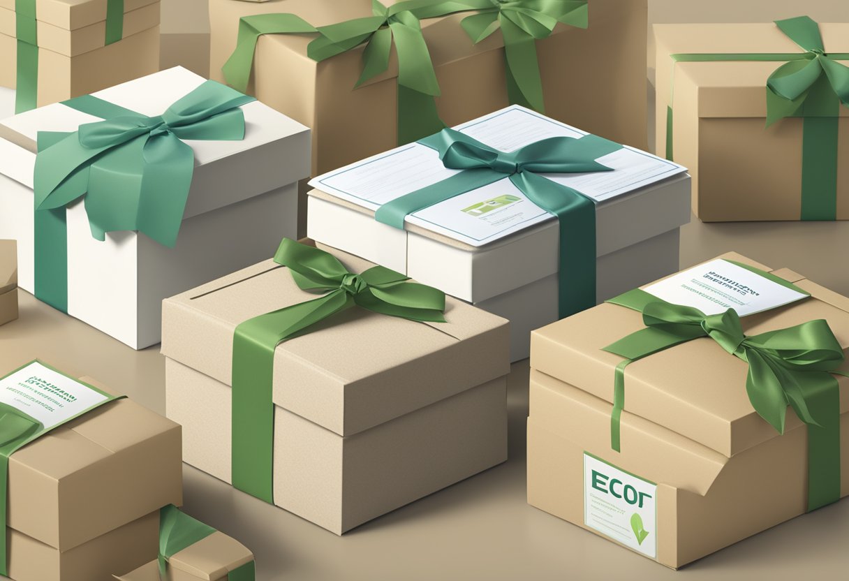 A stack of eco-friendly corporate gifts with "Frequently Asked Questions" label
