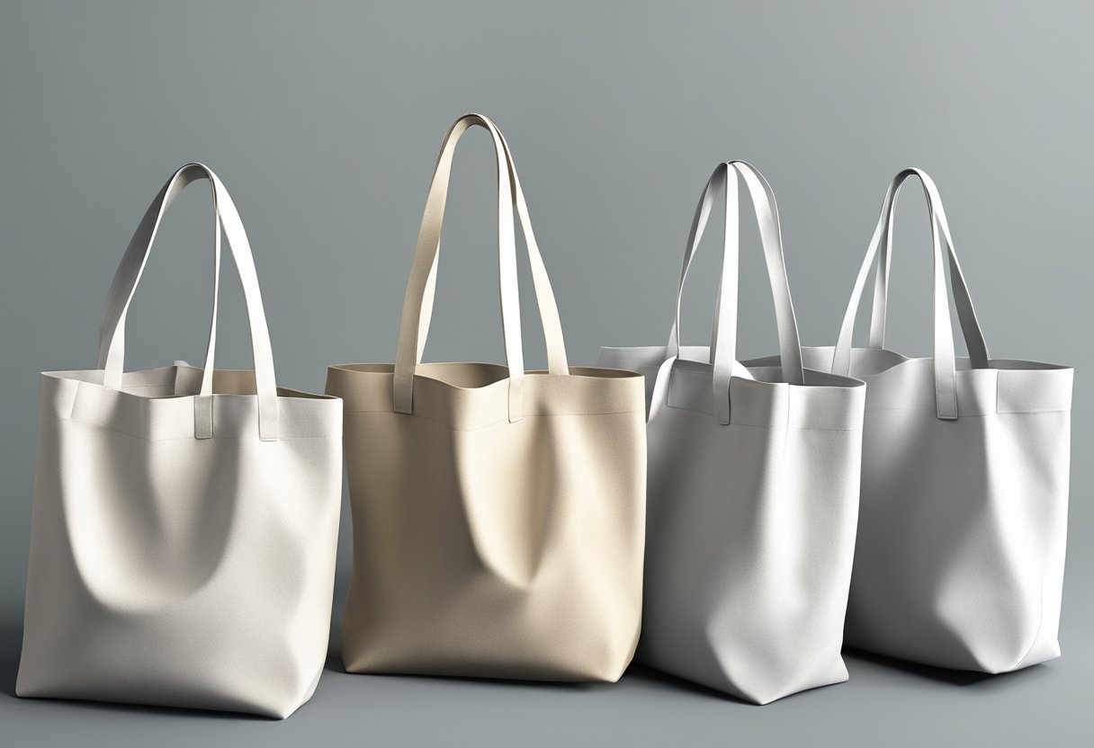 A row of blank canvas tote bags arranged for customisation and branding opportunities in bulk