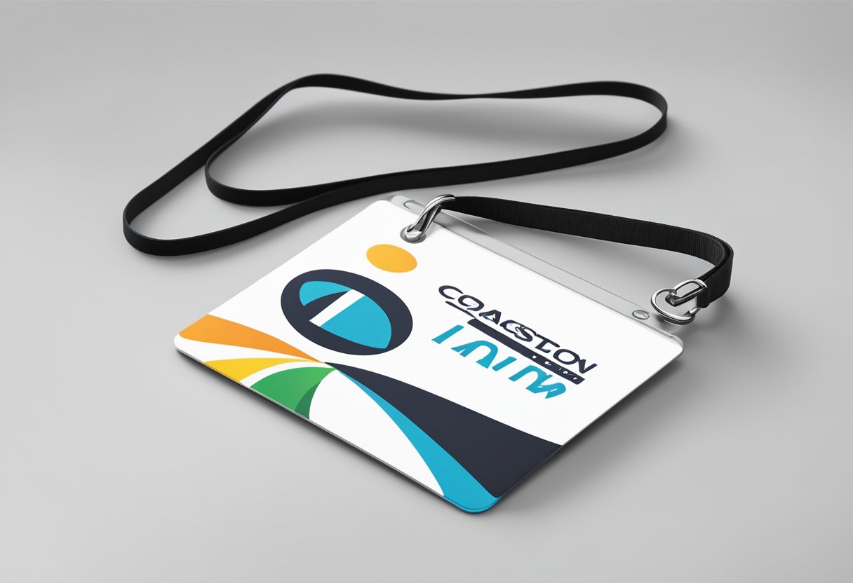 A lanyard card holder with company logo printed on it, displayed on a clean, white surface with minimalistic background