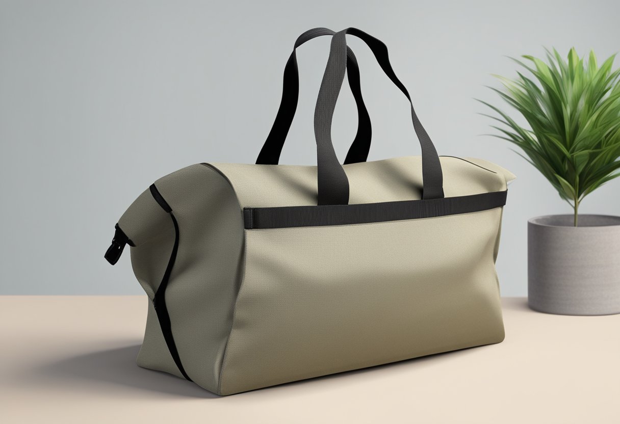 A canvas foldable bag lies open on a table, showcasing its durable material and practical design features