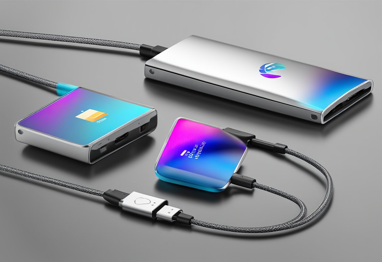 A sleek charging cable with custom branding displayed as a corporate gift