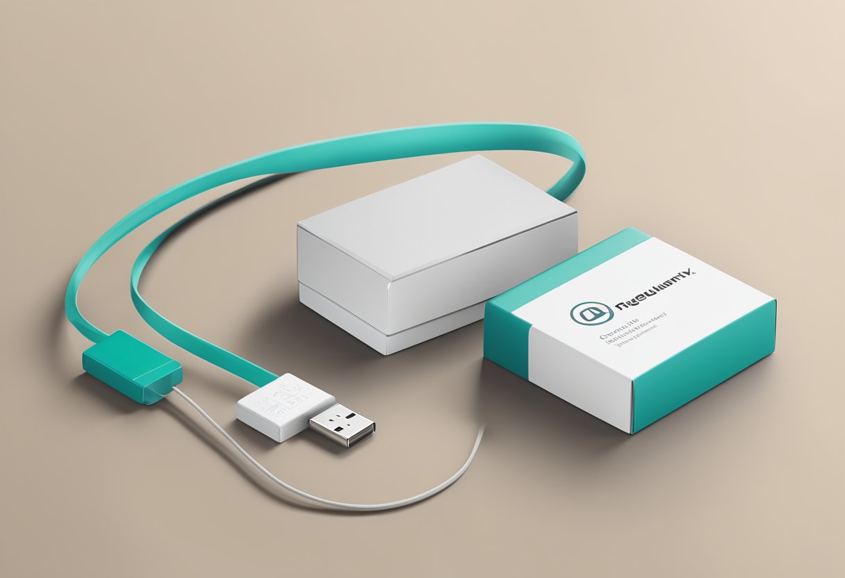A charging cable wrapped in a sleek corporate gift box, with a prominent "Frequently Asked Questions" label